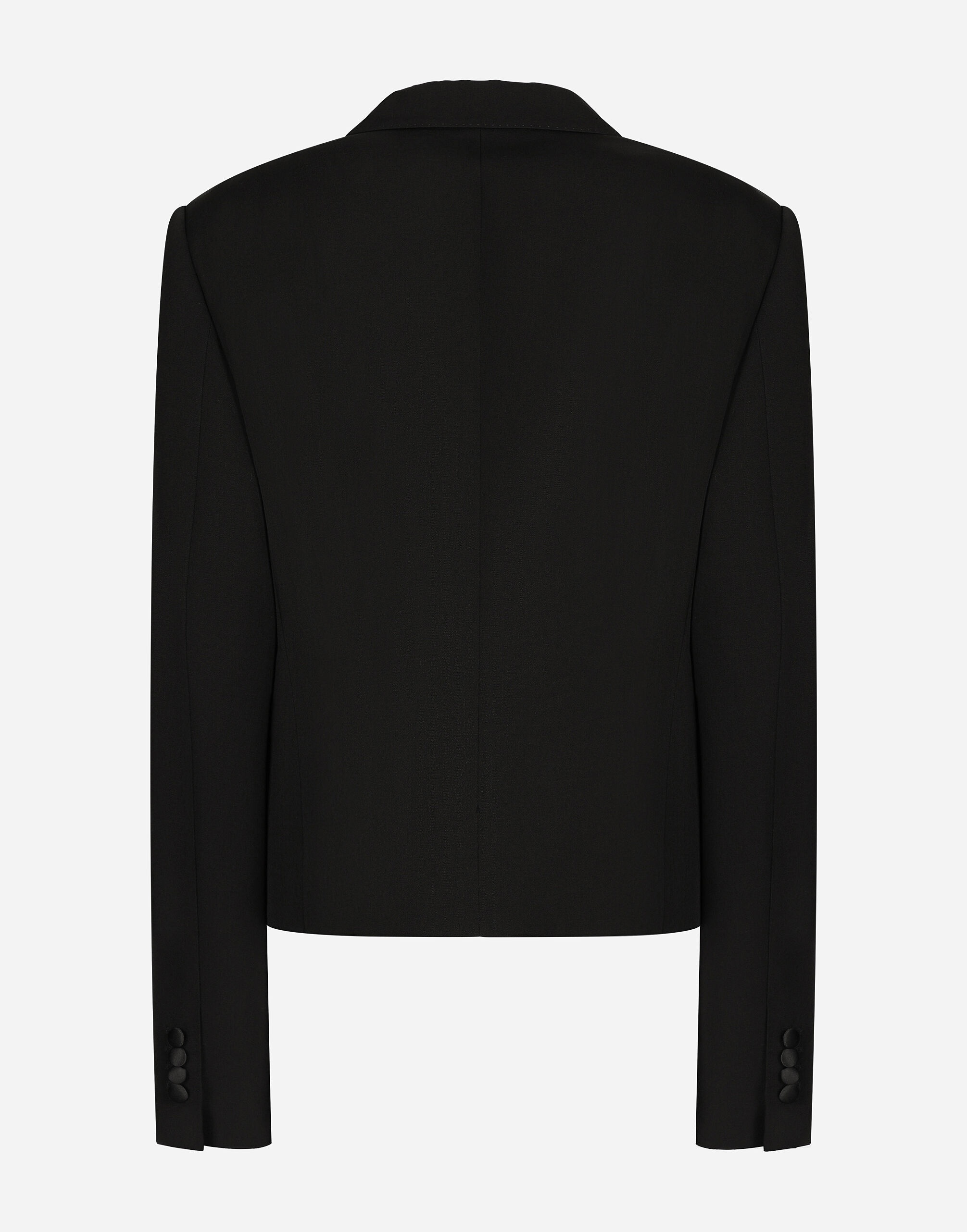 Short double-breasted wool gabardine tuxedo jacket - 2