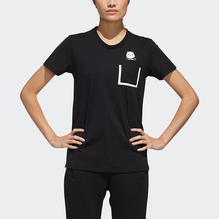 (WMNS) adidas Panda Pocket T-Shirt 'Black' GL5646 - 3