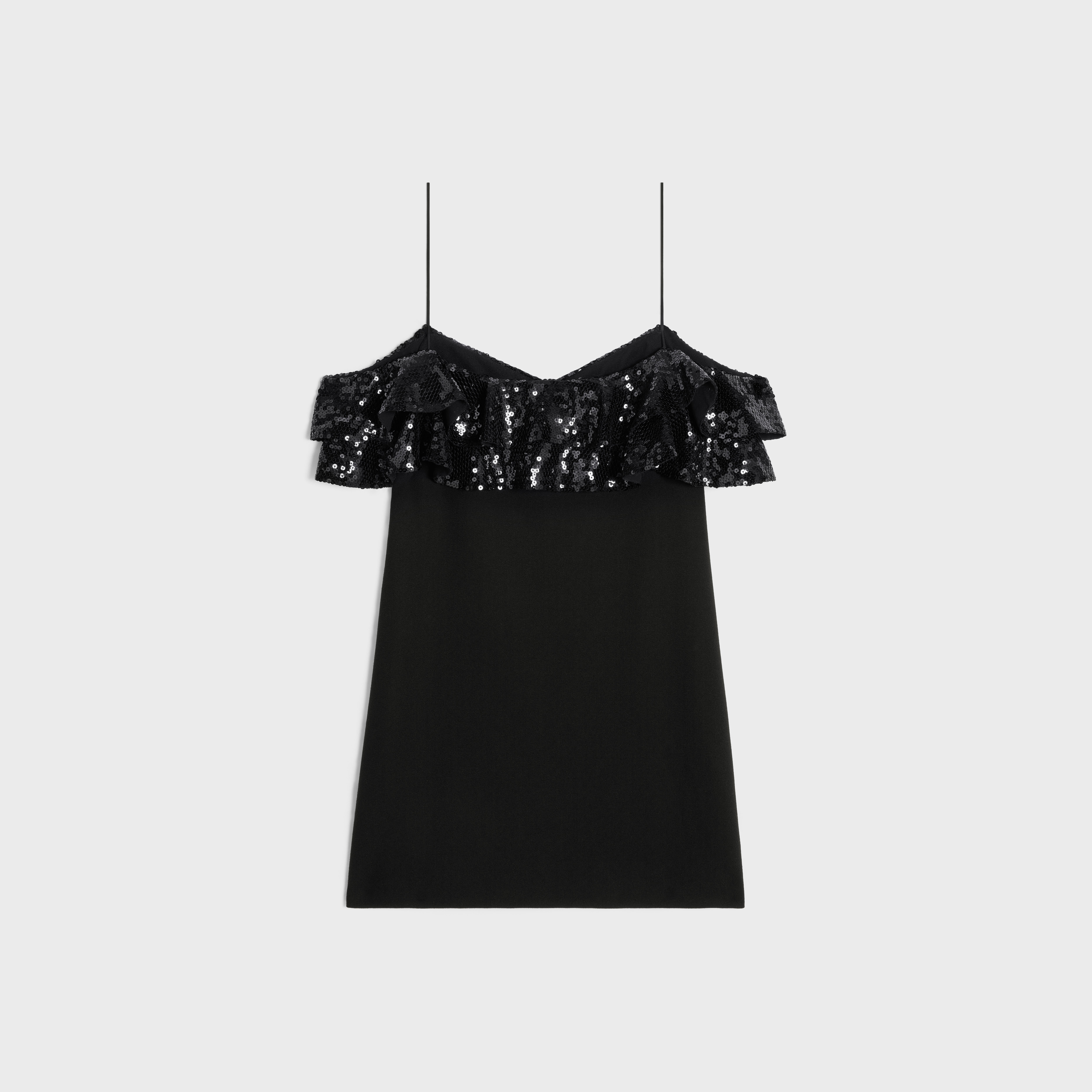 embroidered mini dress with ruffles in wool sablé - 2