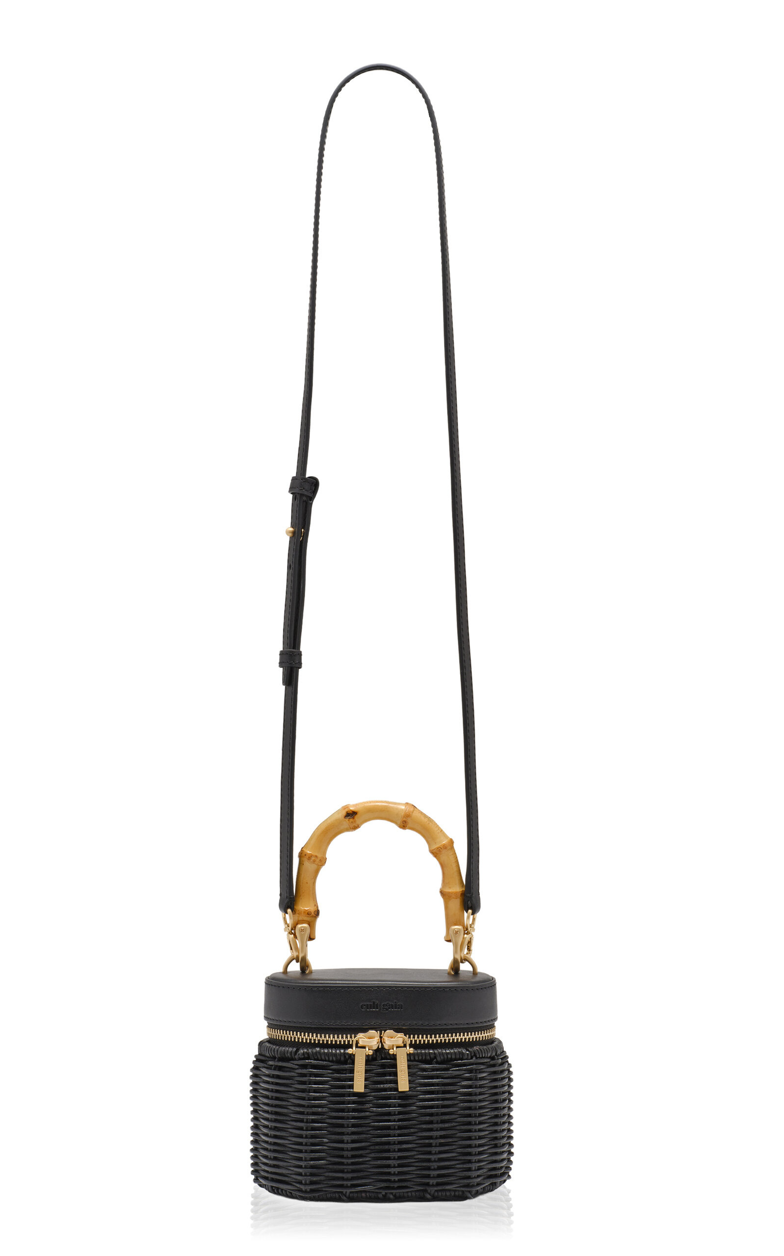 Gwyneth Leather-Trimmed Rattan Clutch black - 4