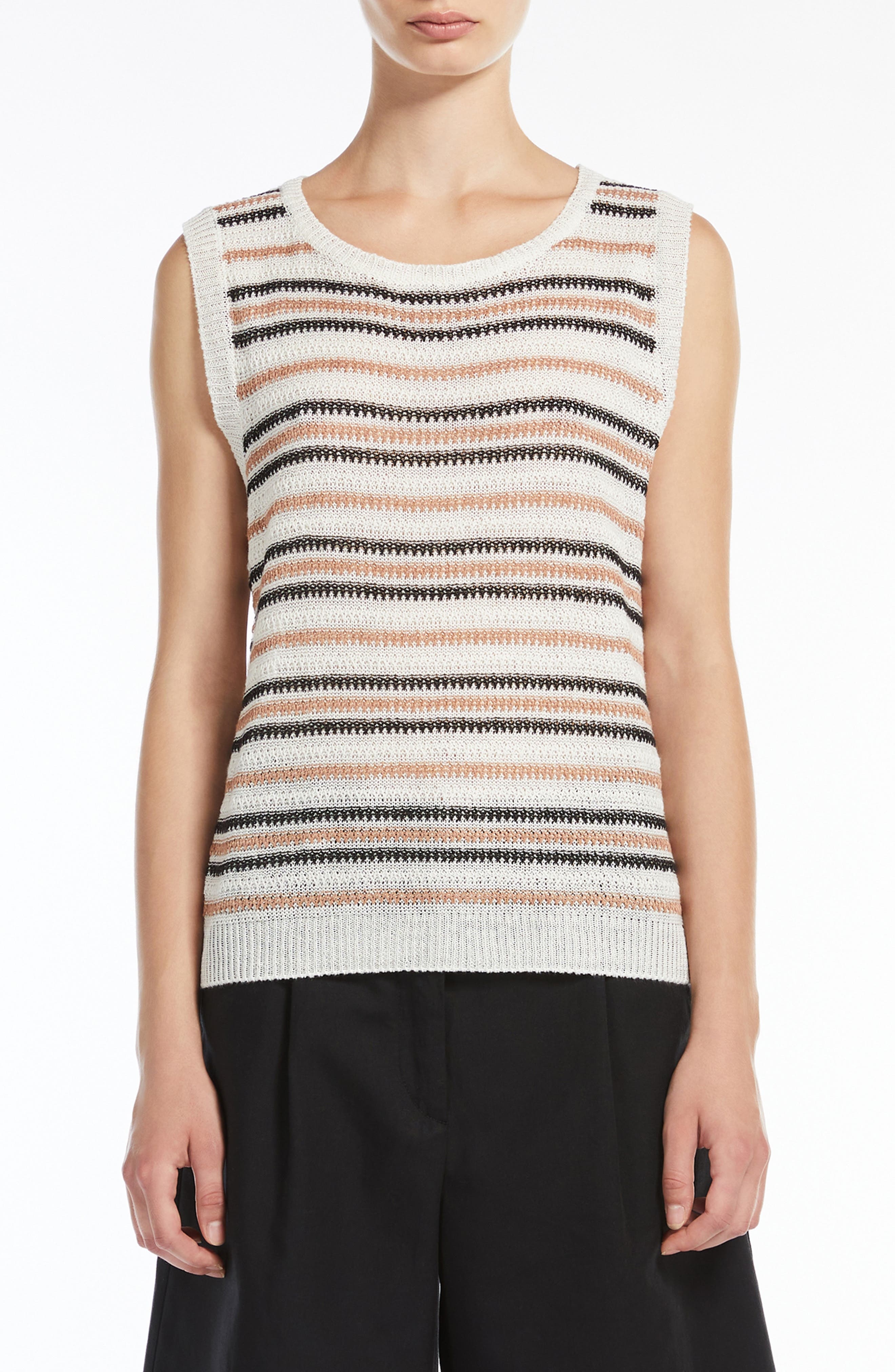 Weekend Max Mara Ciad Stripe Sleeveless Linen Sweater in Desert at Nordstrom - 1