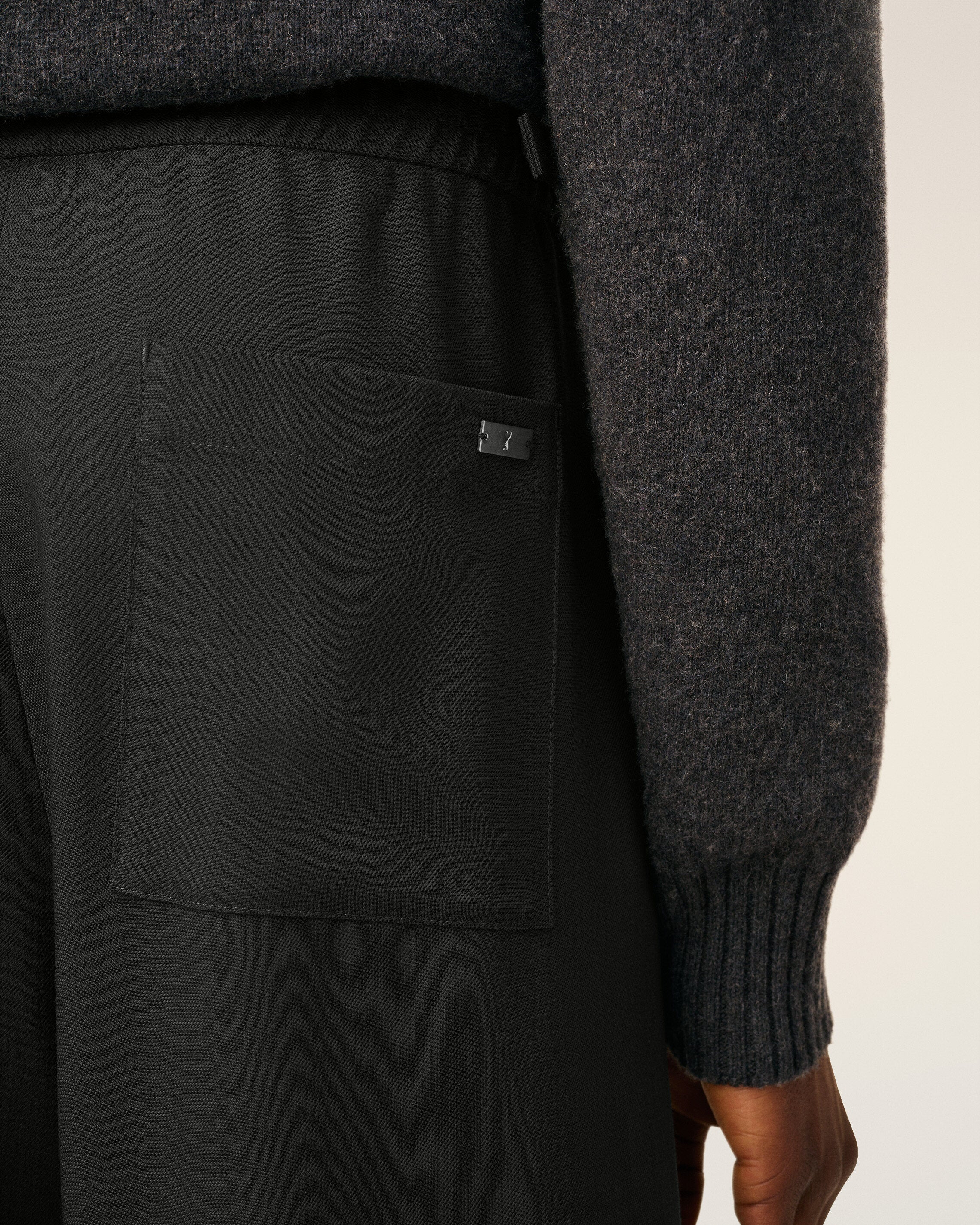 BLACK WOOL ELASTICATED TROUSERS - 5
