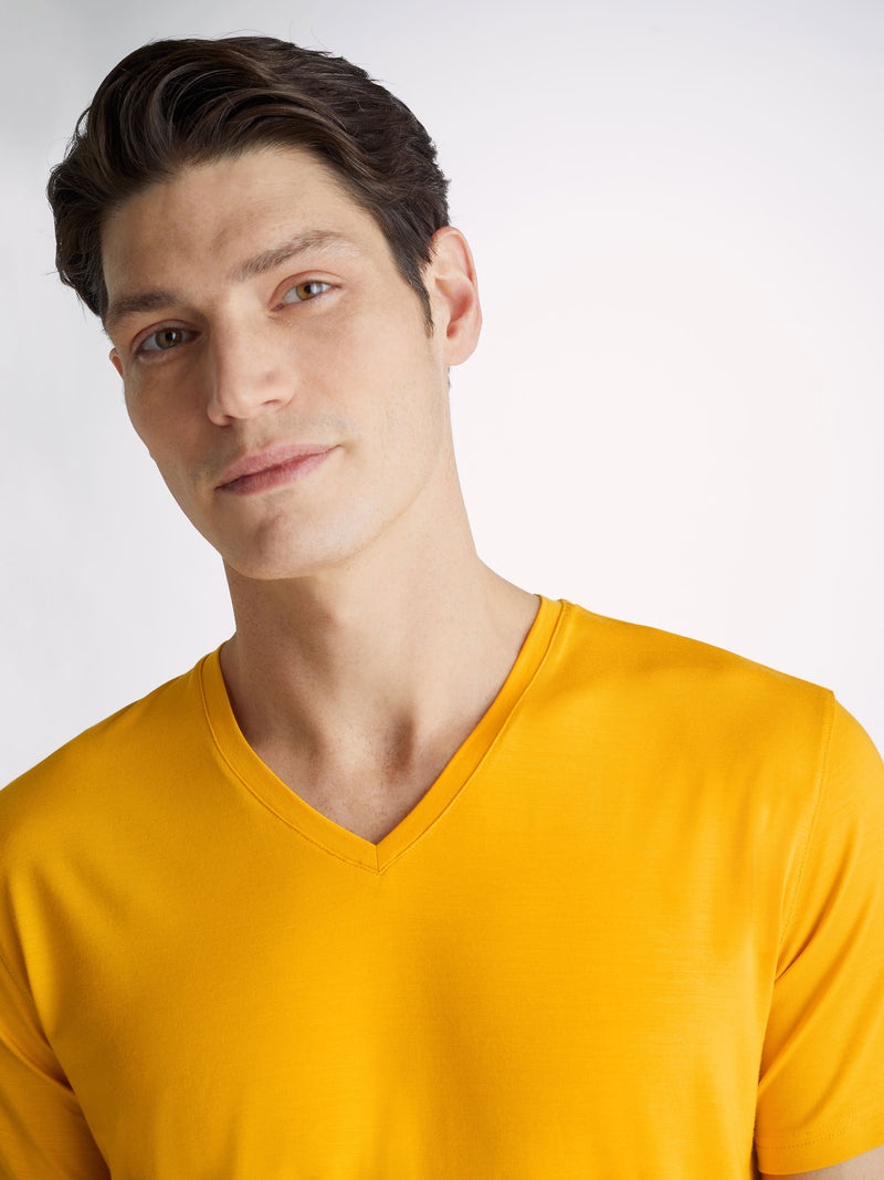 Men's V-Neck T-Shirt Basel Micro Modal Stretch Saffron - 5