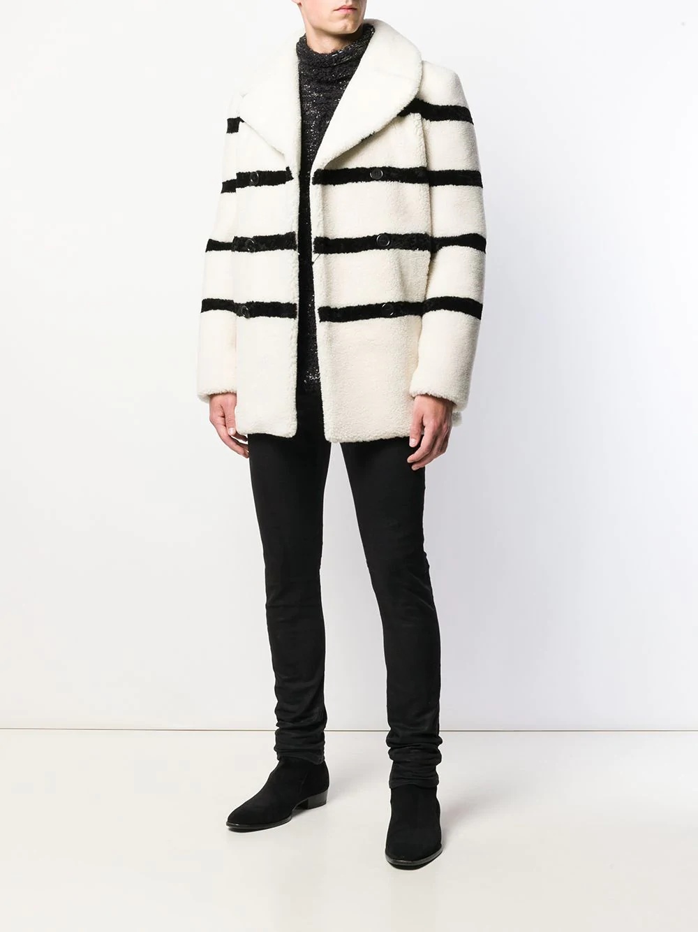 striped shearling coat - 2