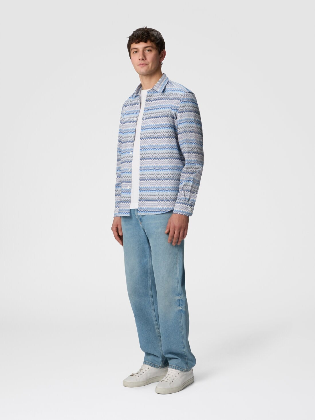 Zig zag cotton poplin shirt with breast pocket - 2
