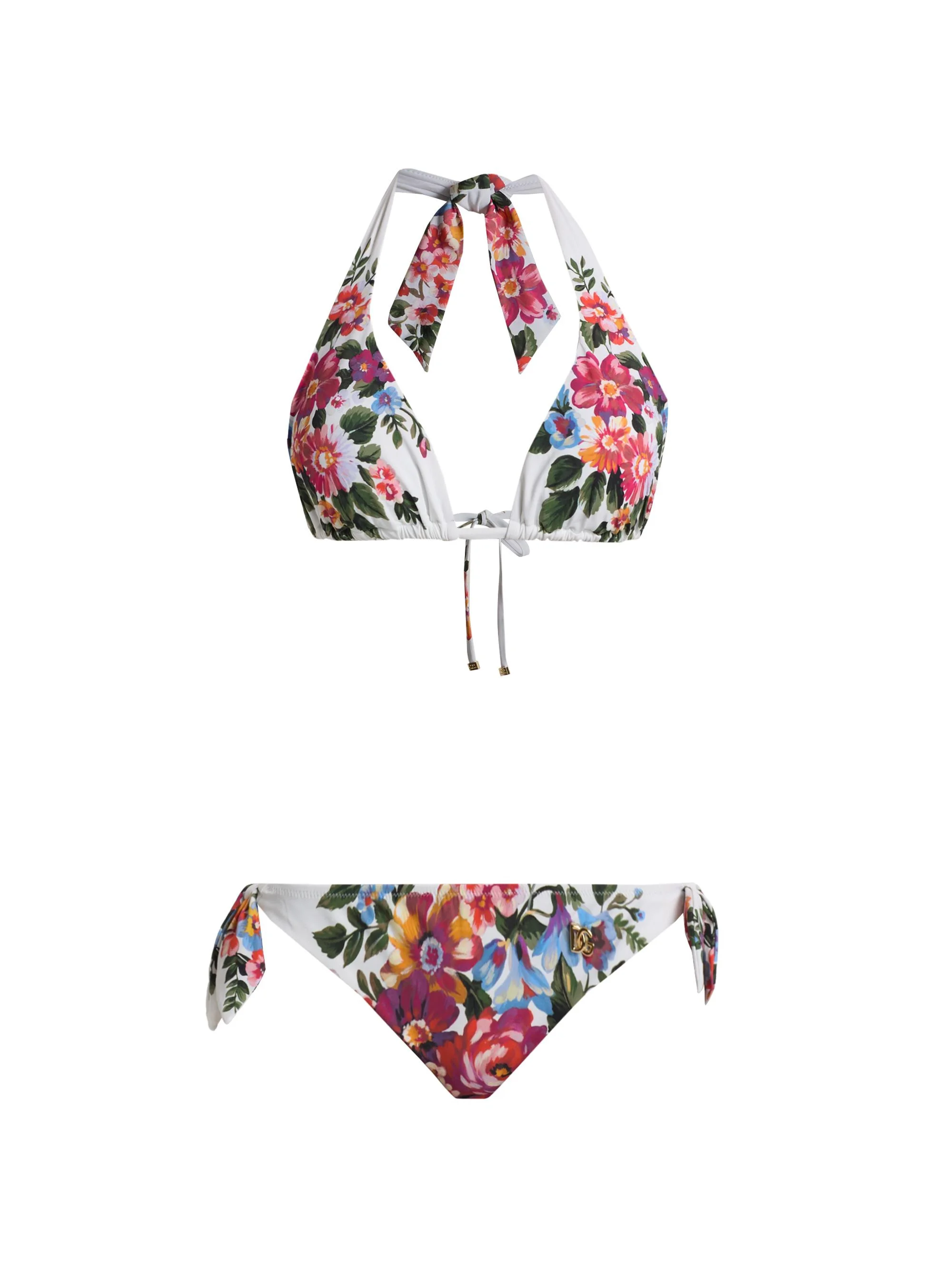 Women's Floral Boquet Print Halter Bikini - White Floral - 1