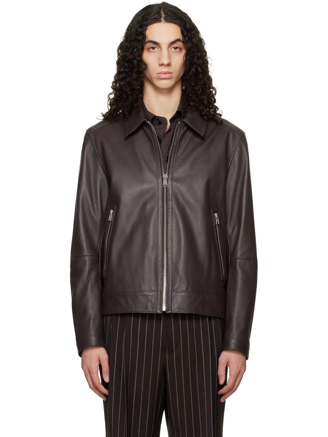 Brown Regular Fit Leather Jacket - 1