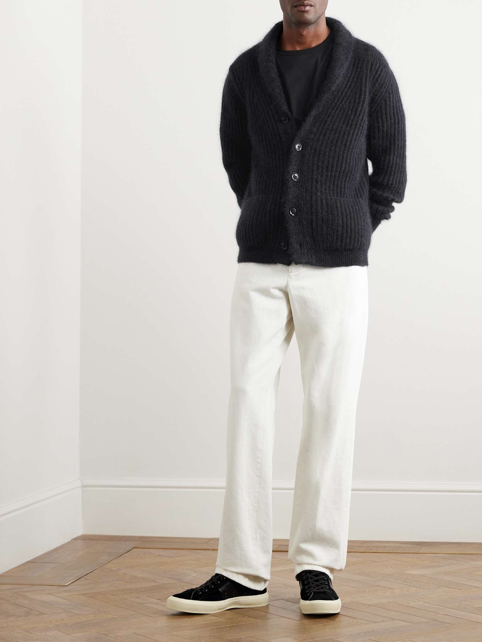 Shawl-Collar Ribbed Wool, Silk and Mohair-Blend Cardigan - 2