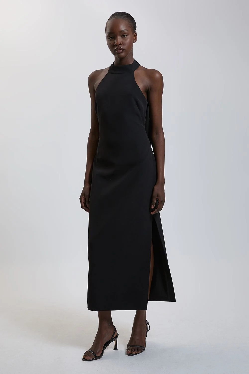 Petite Soft Tailored Halter Neck Open Back Maxi Dress - 1