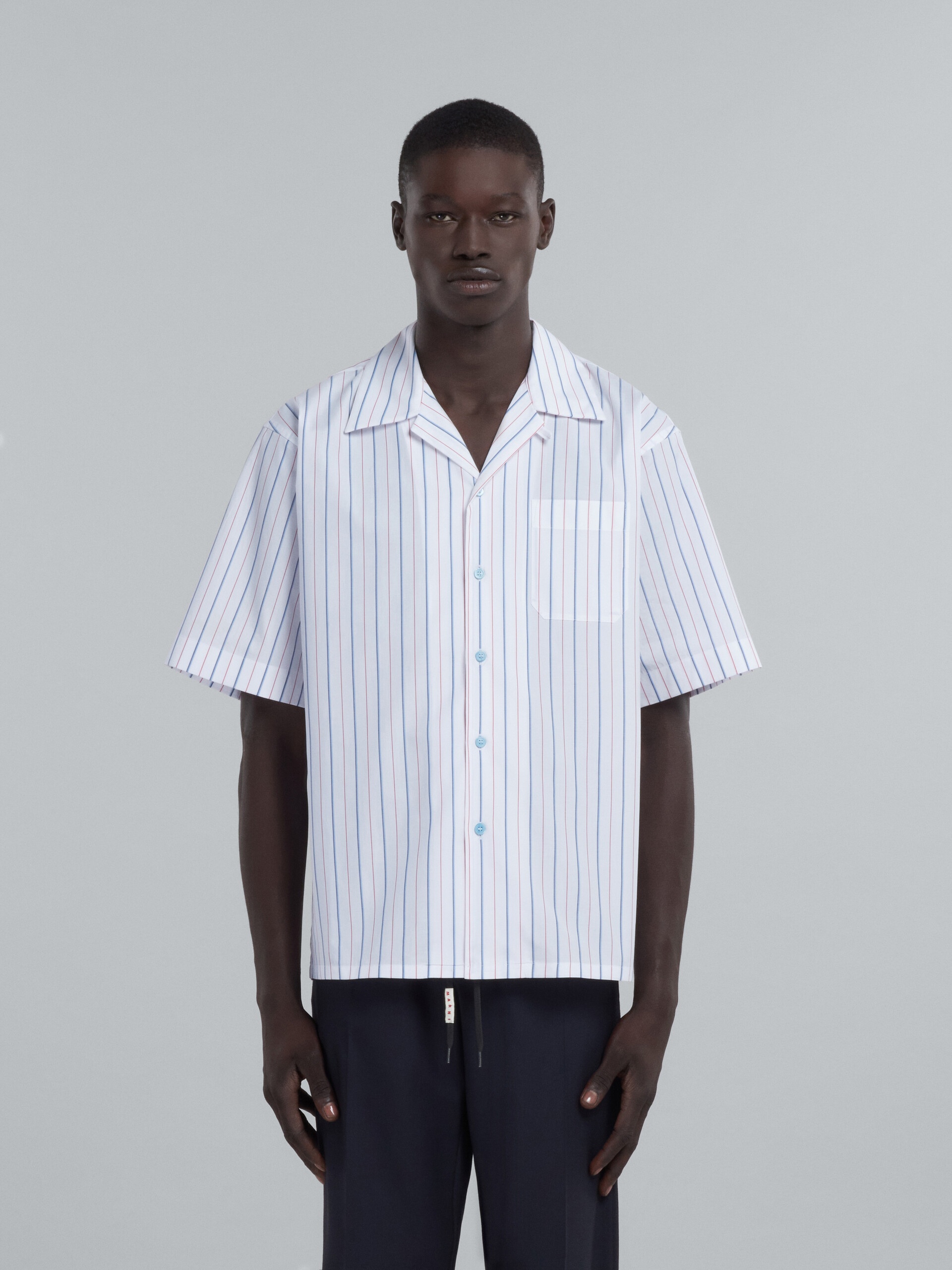 BOWLING SHIRT IN WHITE STRIPED BIO POPLIN - 2