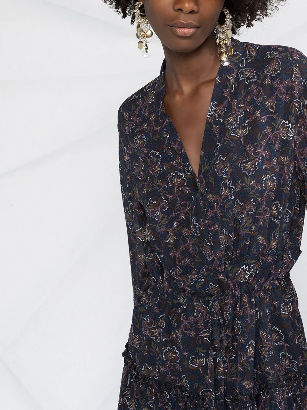 floral-print V-neck shirtdress - 5