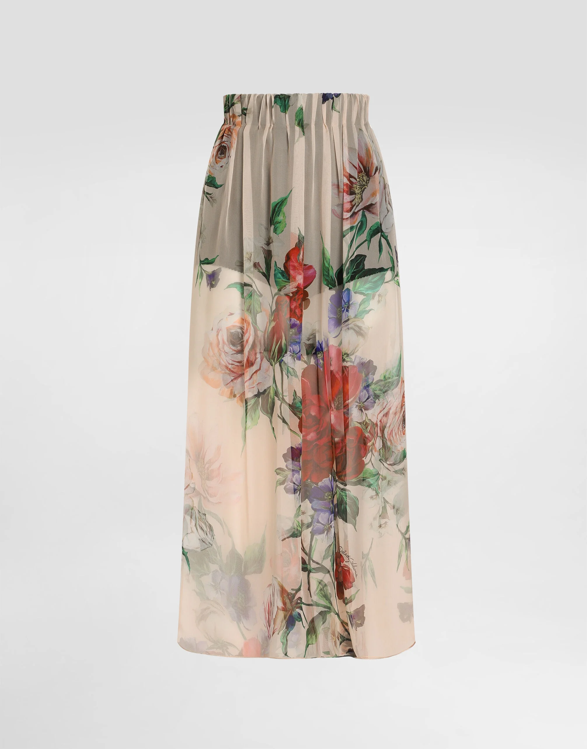Floral-print chiffon calf-length skirt - 1