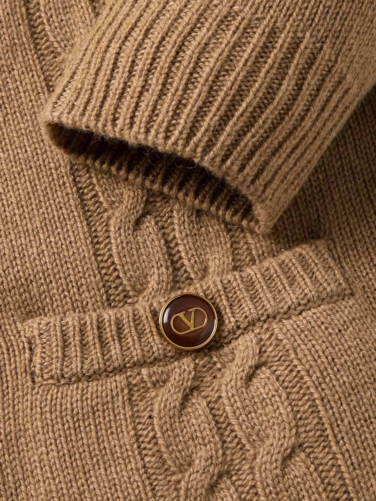 Cable-Knit Wool Cardigan Camel - 5