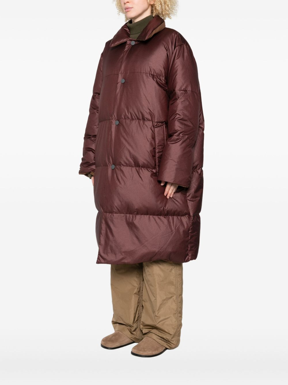 quilted button-fastening coat - 3