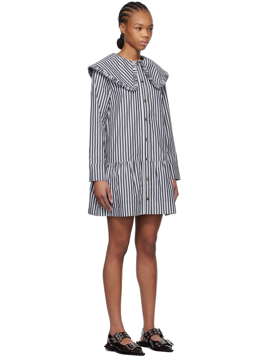 Black & White Stripe Shirt Minidress - 2