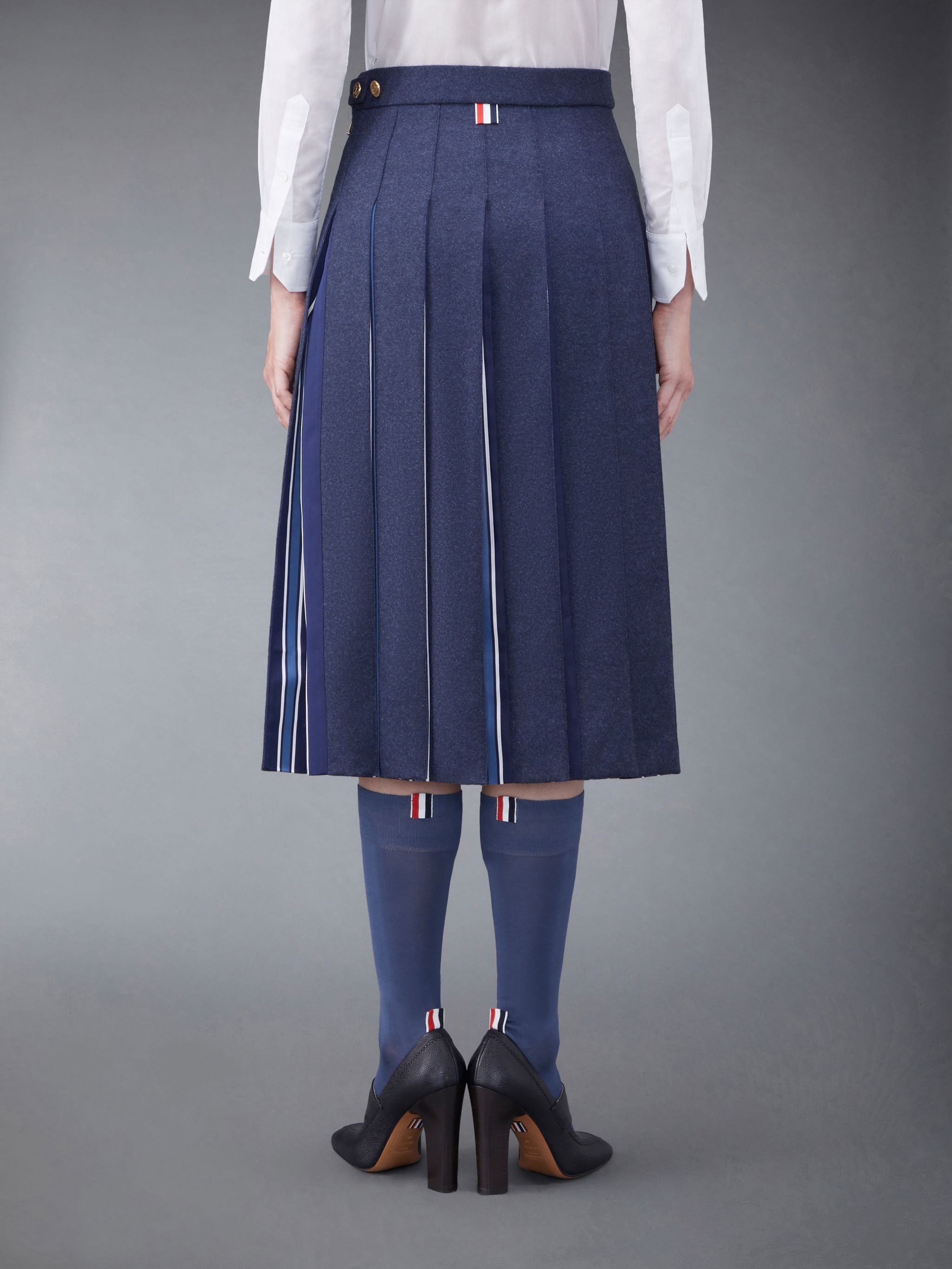 Wool Flannel Knee Length Pleated Skirt - 3