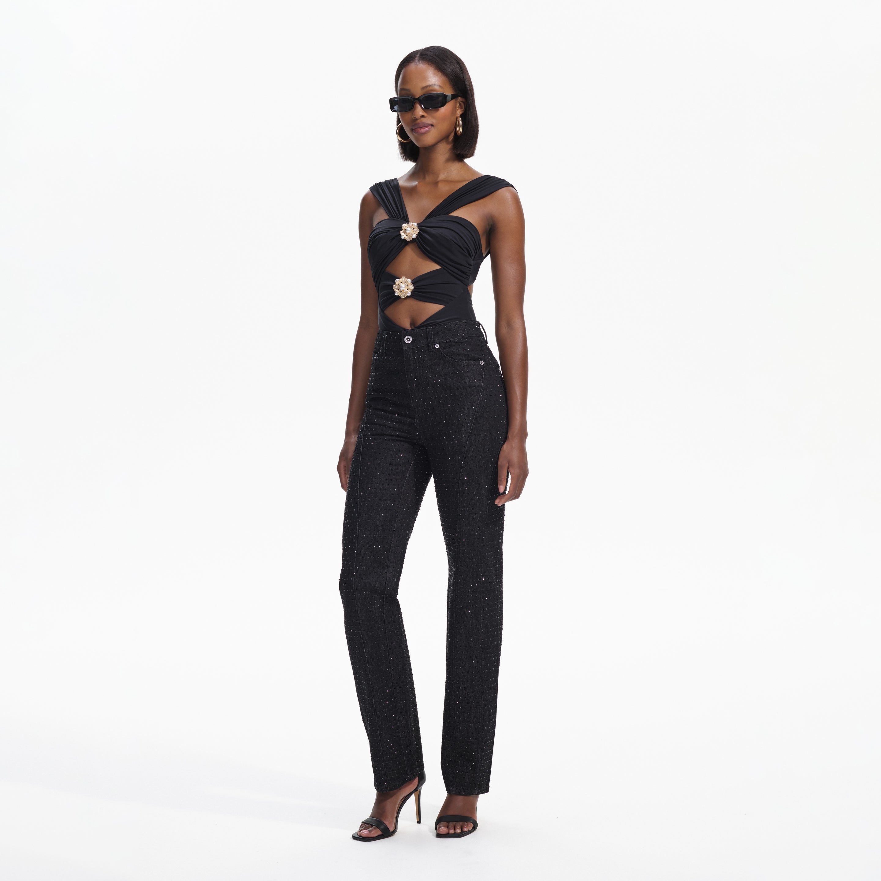 Black Rhinestone Denim Jeans - 2