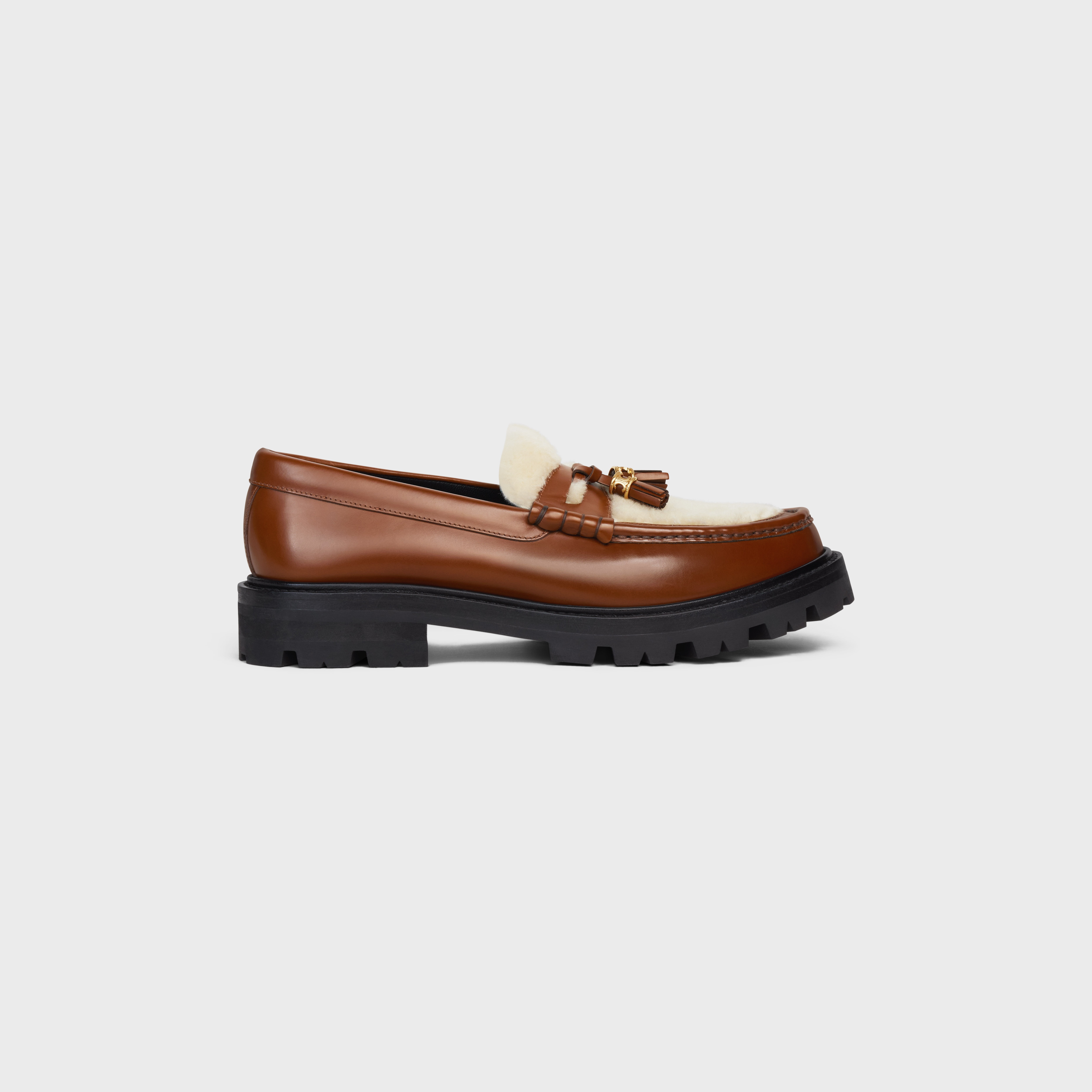CELINE MARGARET LOAFER WITH TASSELS in POLISHED BULL & SHEARLING - 1