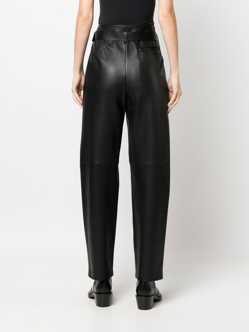 high-waisted leather tapered trousers - 4