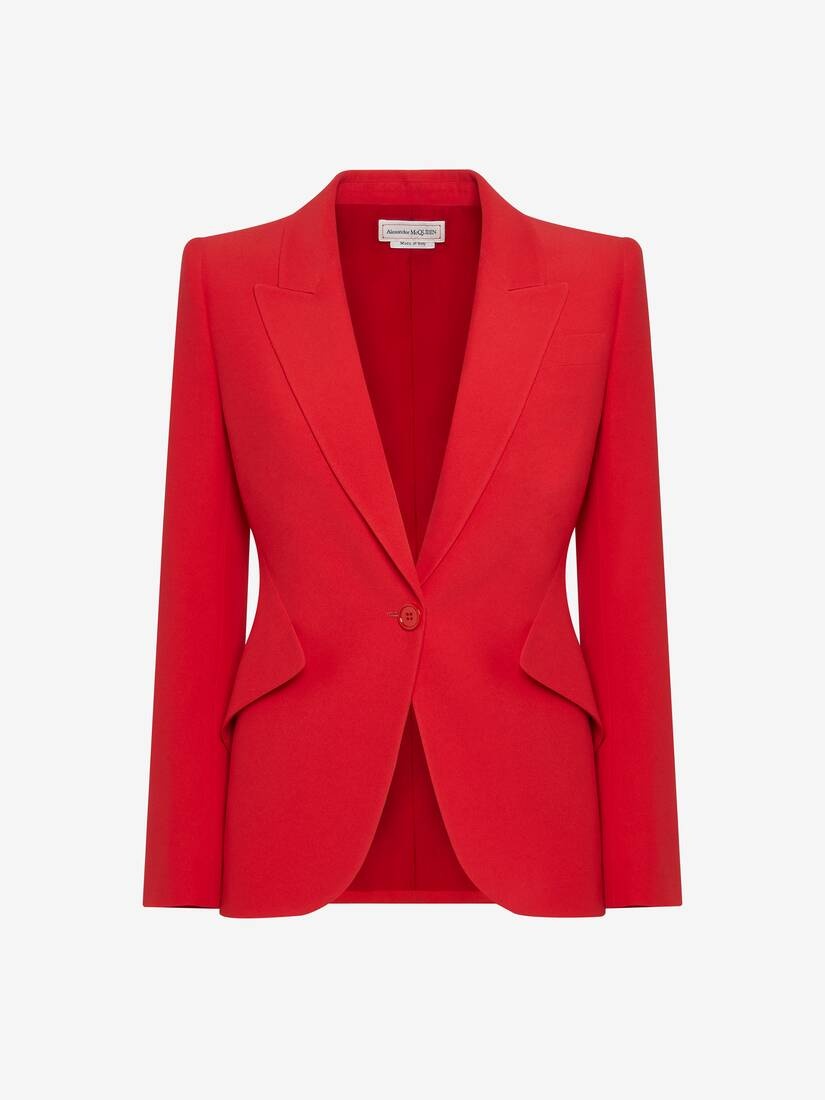 Women's Peak Shoulder Leaf Crepe Jacket in Lust Red - 1
