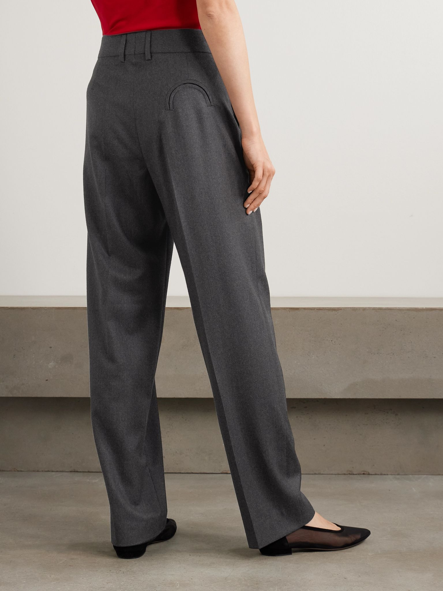 Fox pleated wool-twill straight-leg pants Dark gray - 4