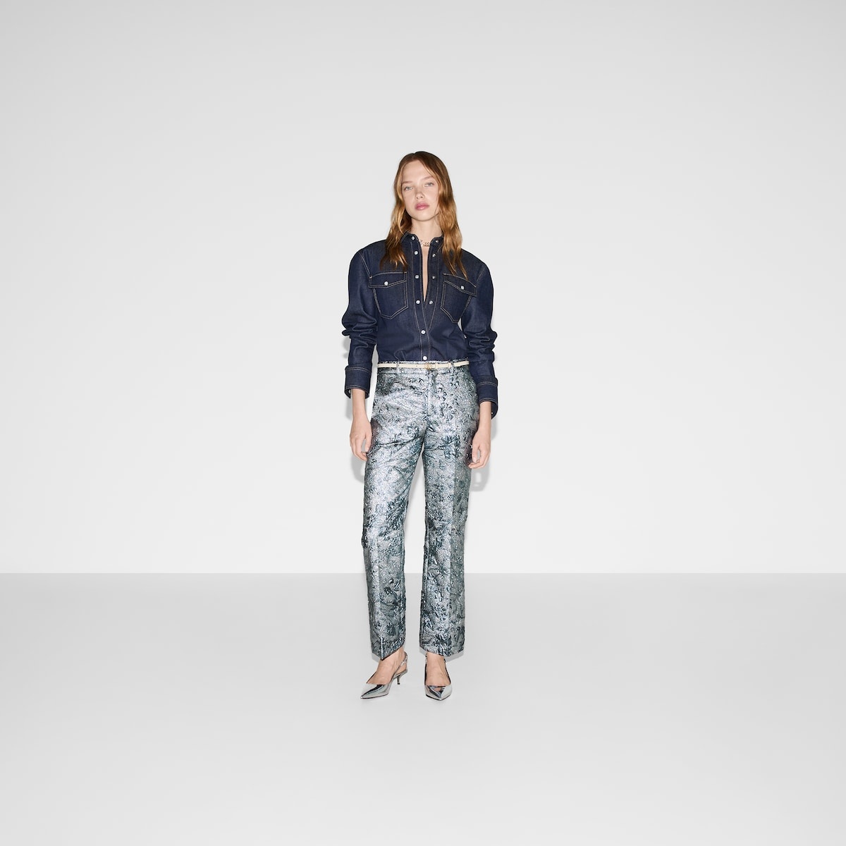 Flared floral lamé brocade pant - 2