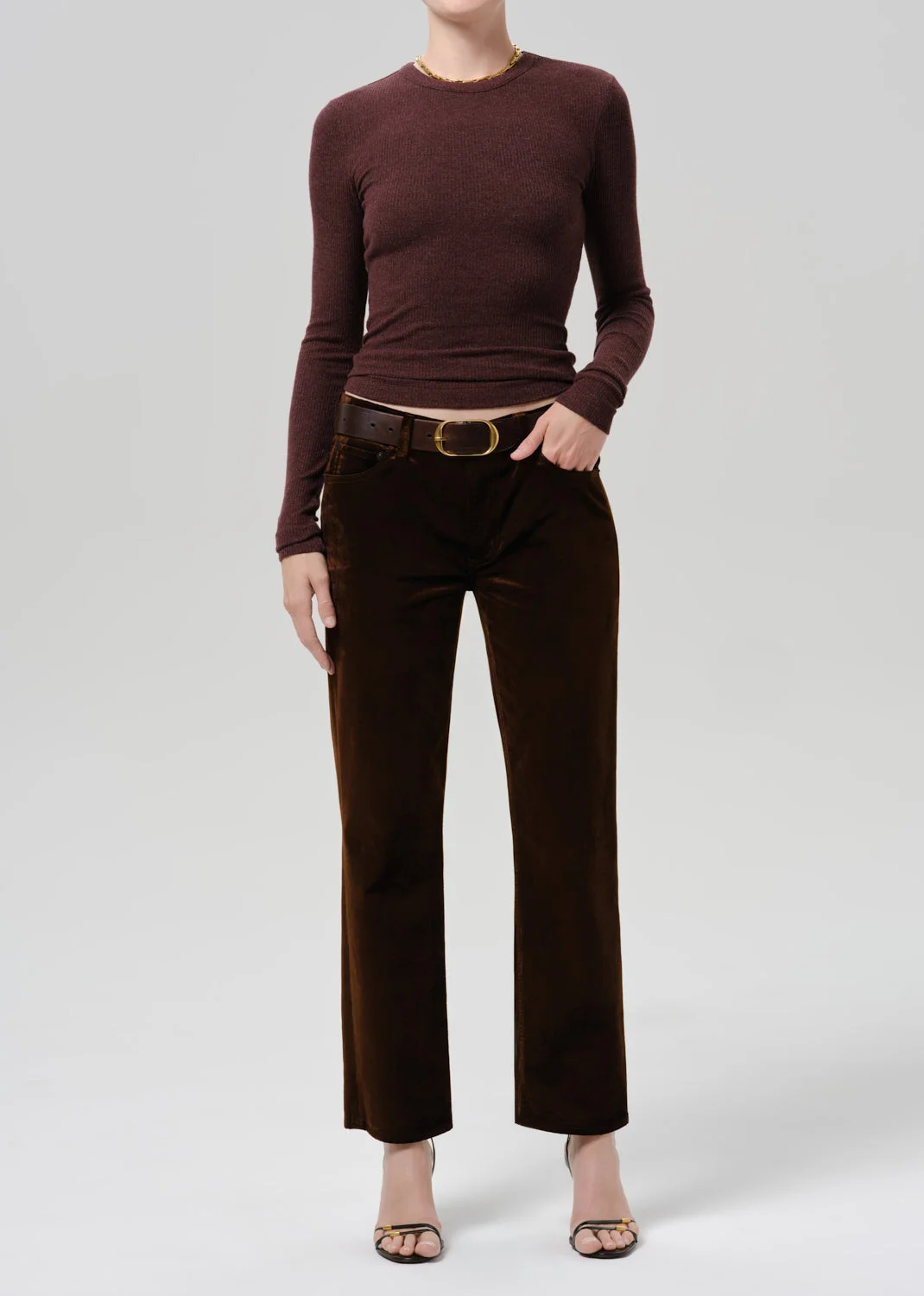 Bina Crewneck In Heather Mahogany - 1