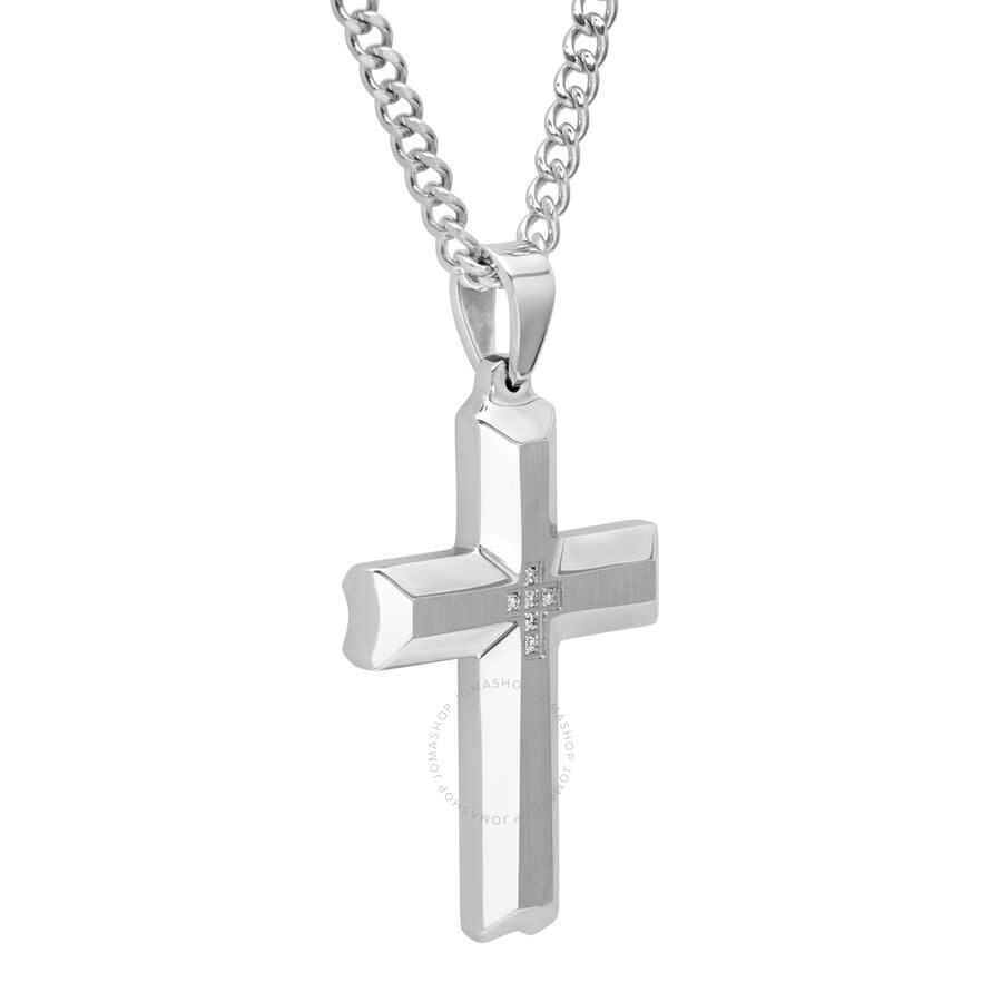 Robert Alton - Robert Alton 1/20 CTW Stainless Steel Scalloped Men's Diamond Cross Necklace - 2