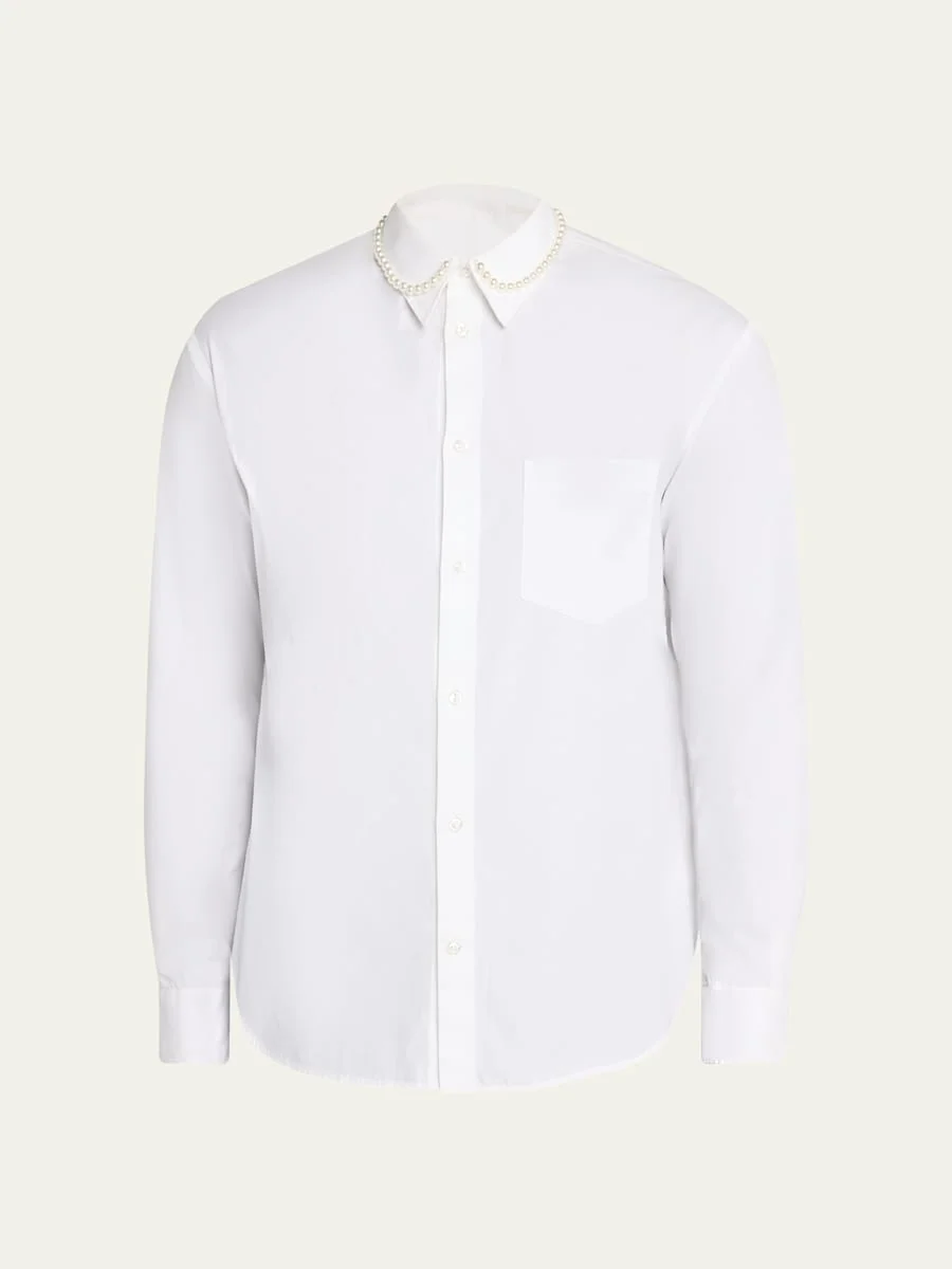 Men's Pearly-Collar Cotton Button-Down Shirt - 1