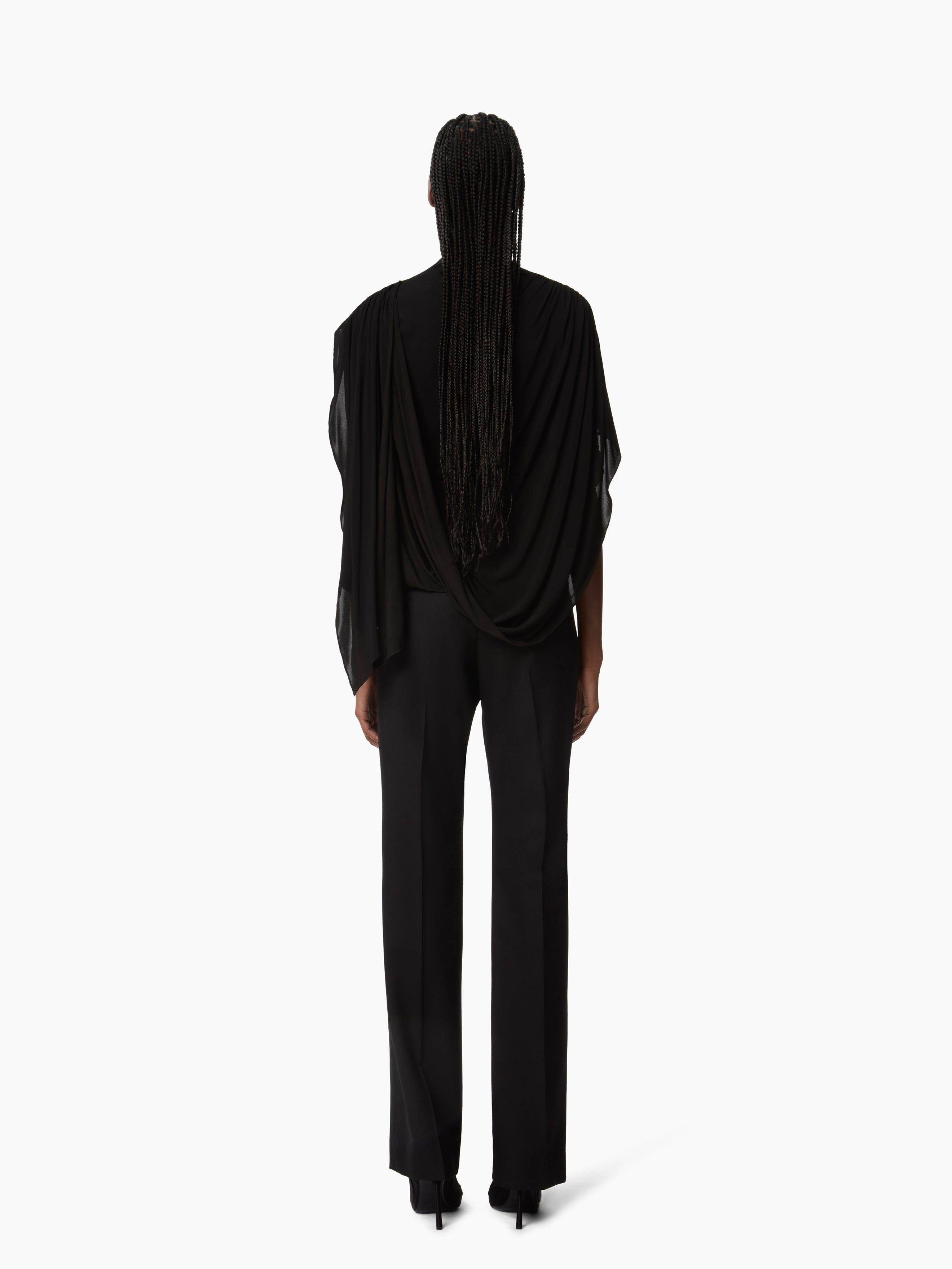 Black Highneck Fluid Draped Top - 4
