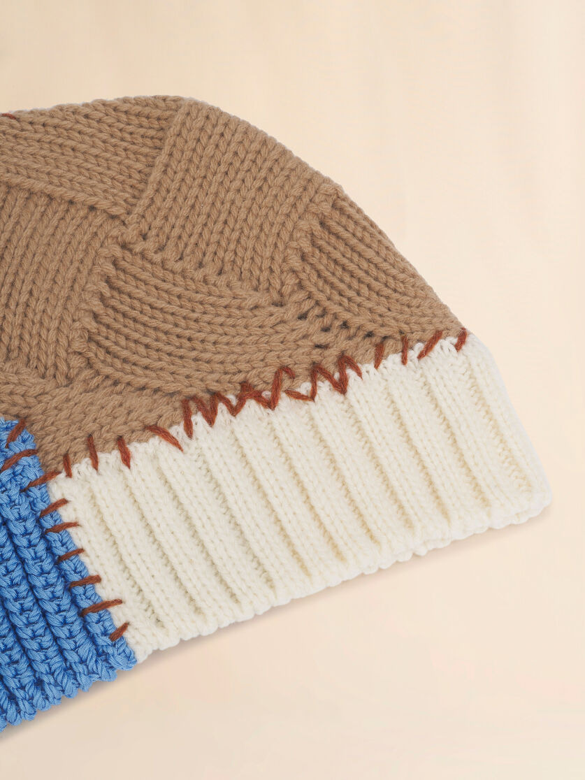 BROWN WOOL MIXED KNIT BEANIE WITH MARNI MENDING - 3