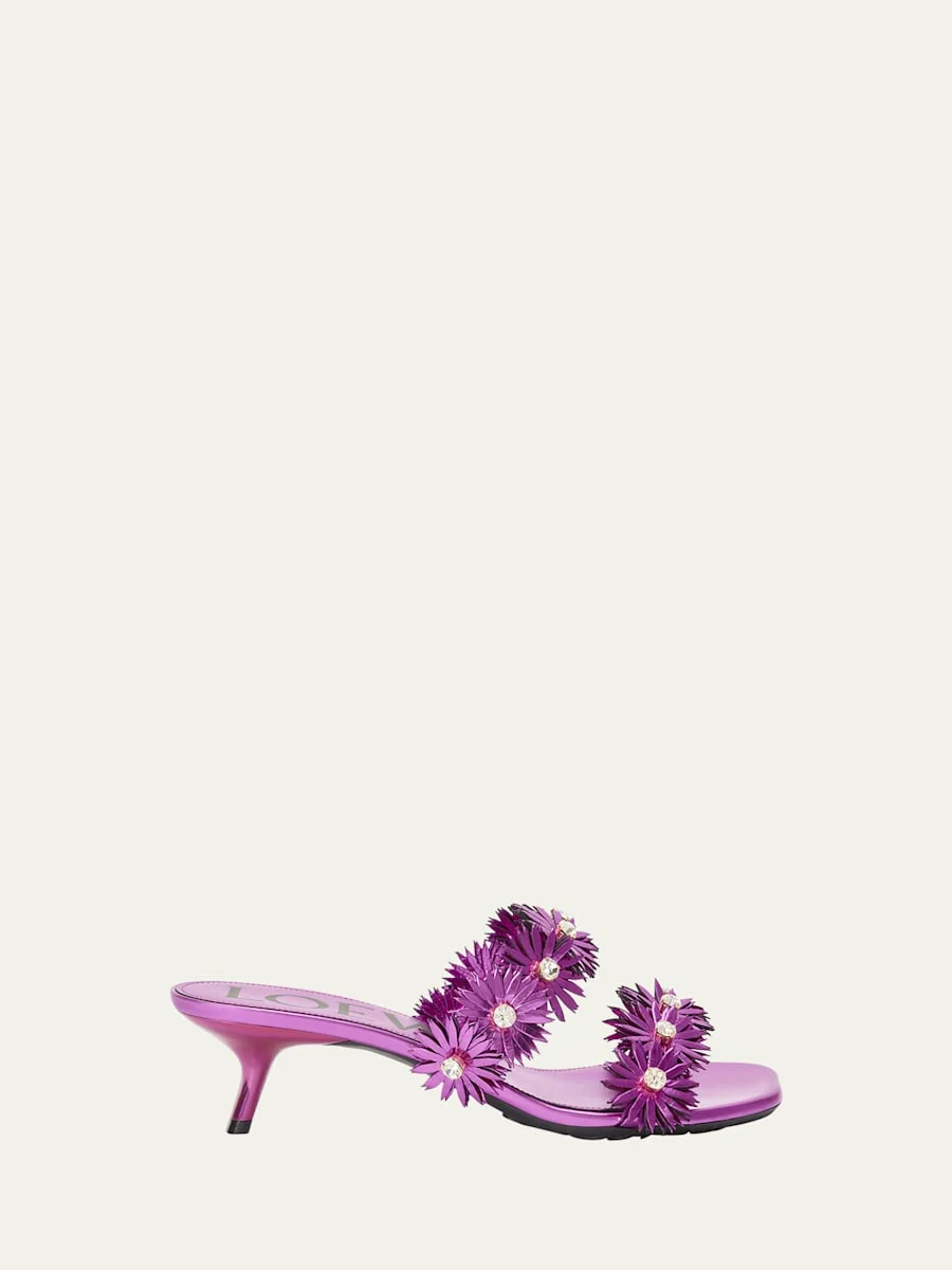 Petal Metallic Flowers Slide Sandals - 1
