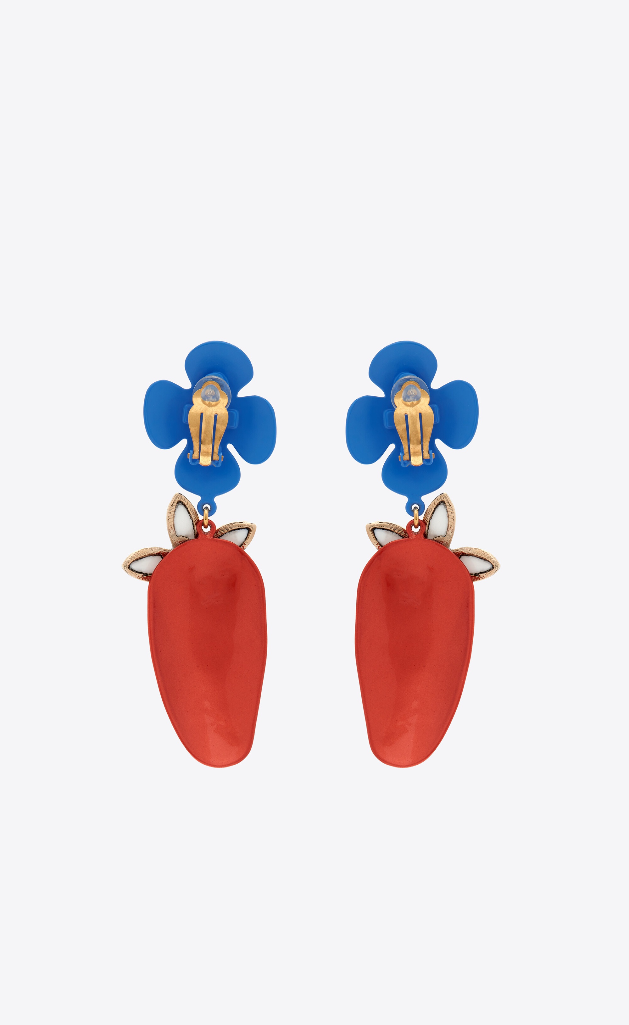 flower and strawberry pendant earrings in metal, enamel and resin - 3