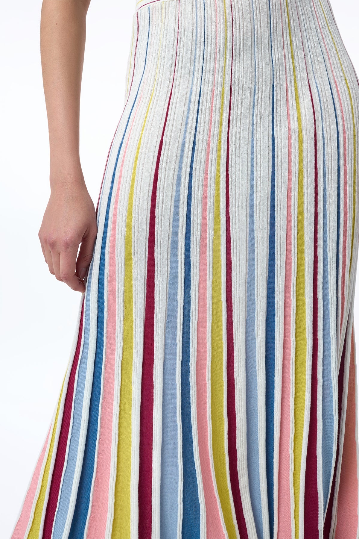 Calypso Pinstripe Knit Midi Dress in Ivory Multi Merino Wool - 3