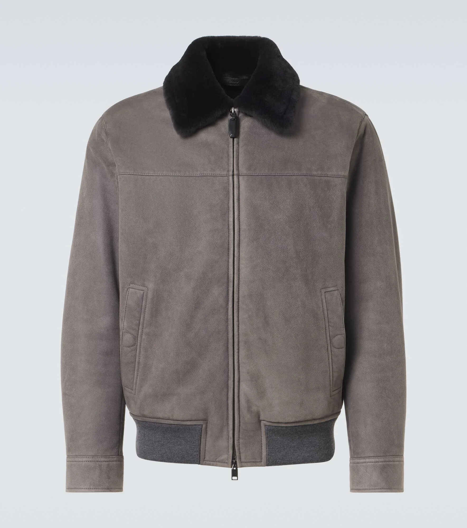 Shearling-trimmed suede bomber jacket - 1