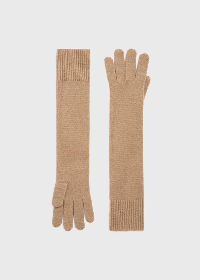 Long knit gloves camel 1