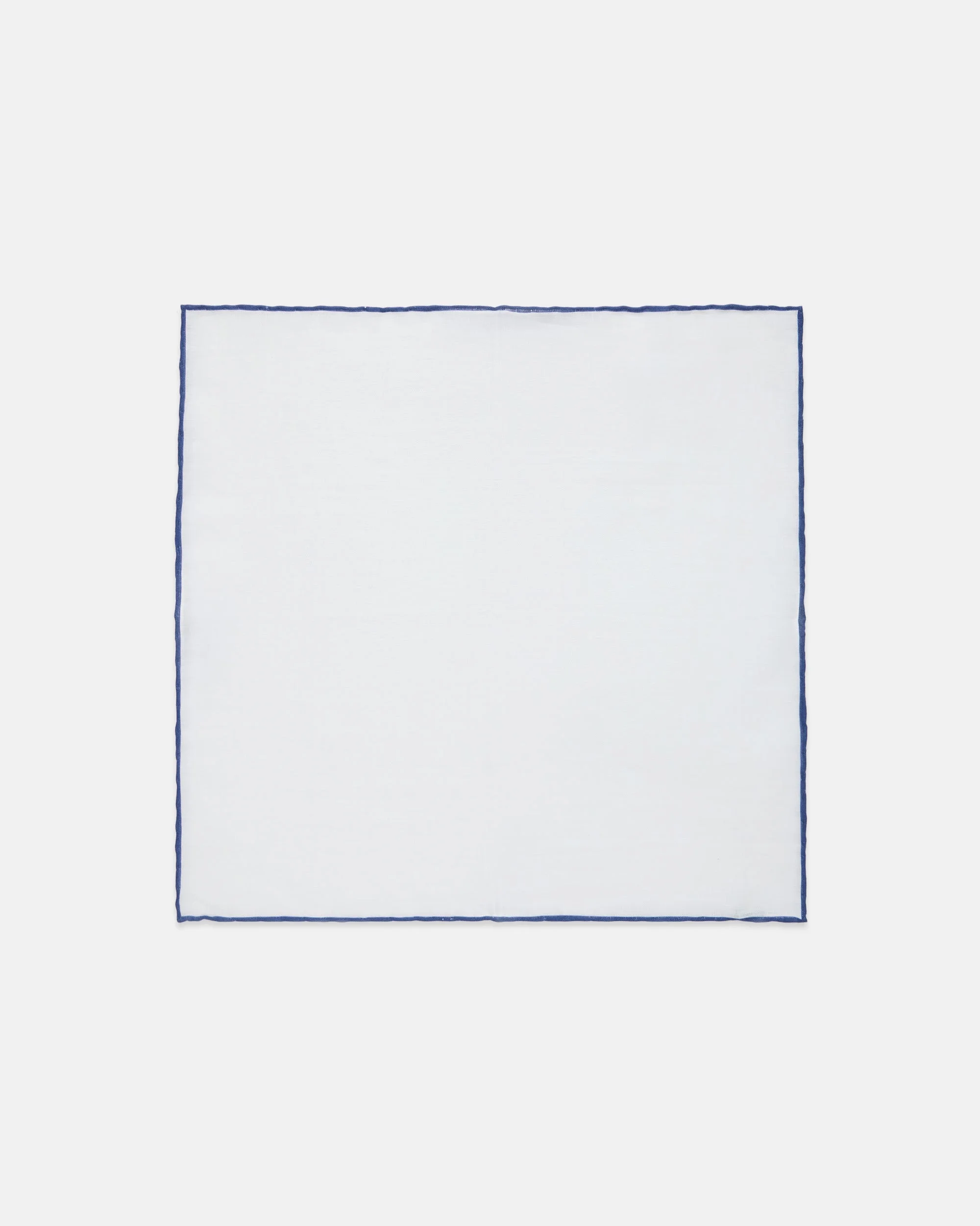 MADE-IN-ITALY WHITE WITH NAVY EDGE LINEN POCKET SQUARE - 1
