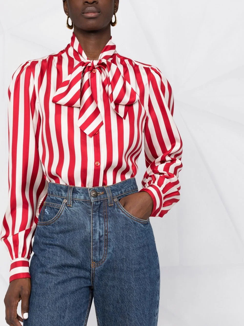 pussybow striped shirt - 5