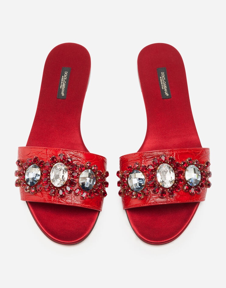 Crocodile flank leather sliders with bejeweled embellishment - 4