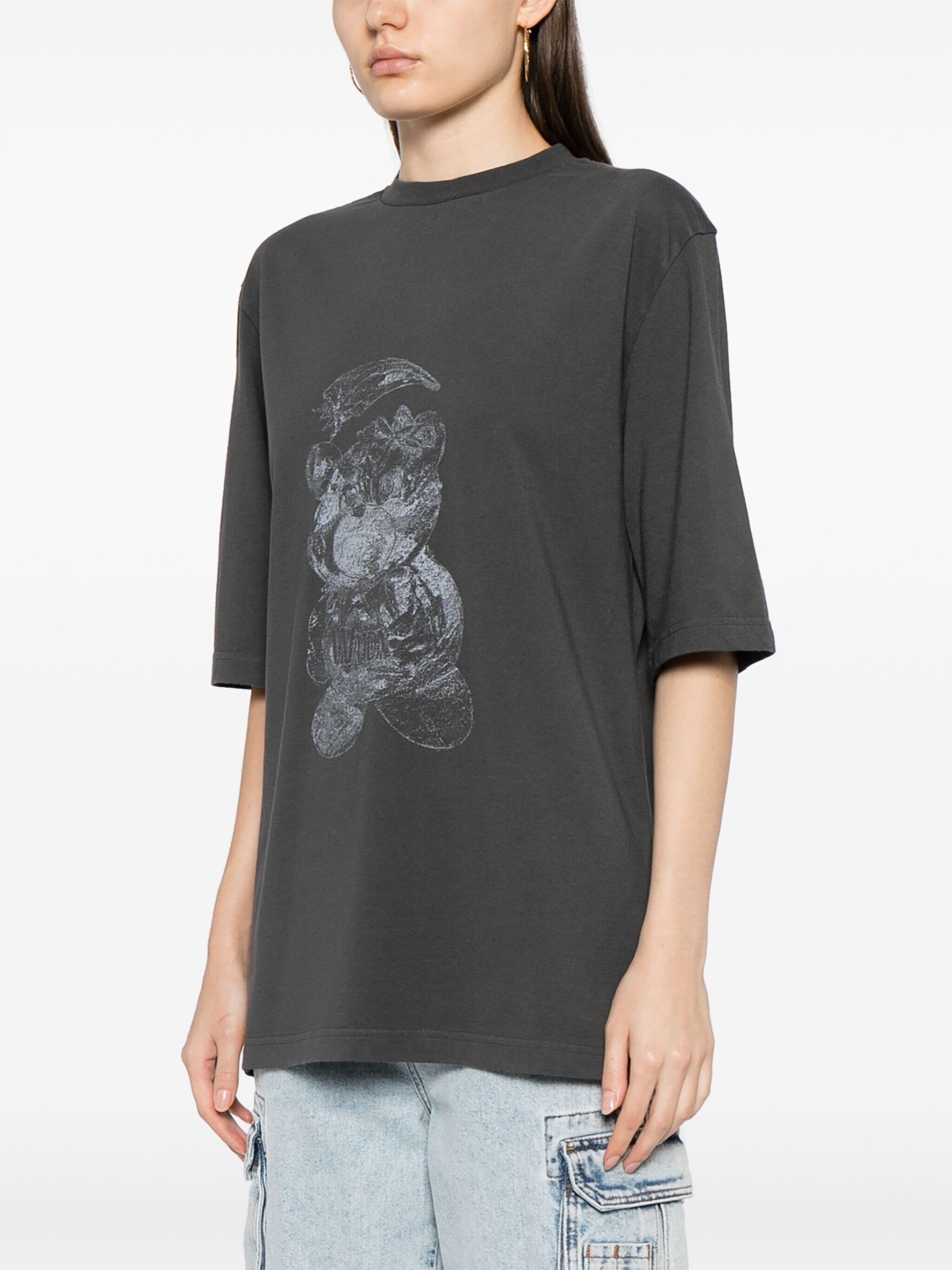 Grey Bear-Print Cotton T-Shirt - 3