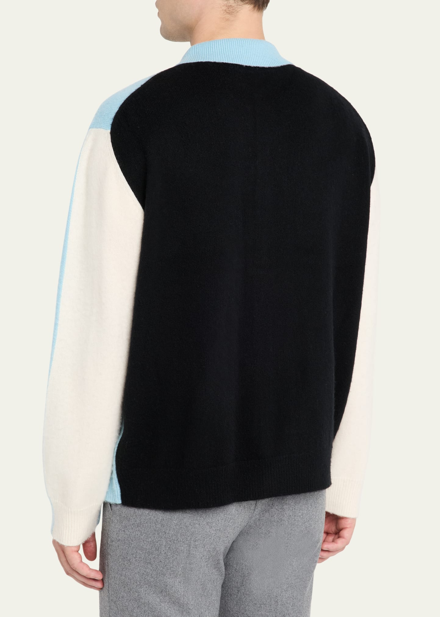 Men's Brushed Wool and Cashmere Color-Block Polo Cardigan - 3