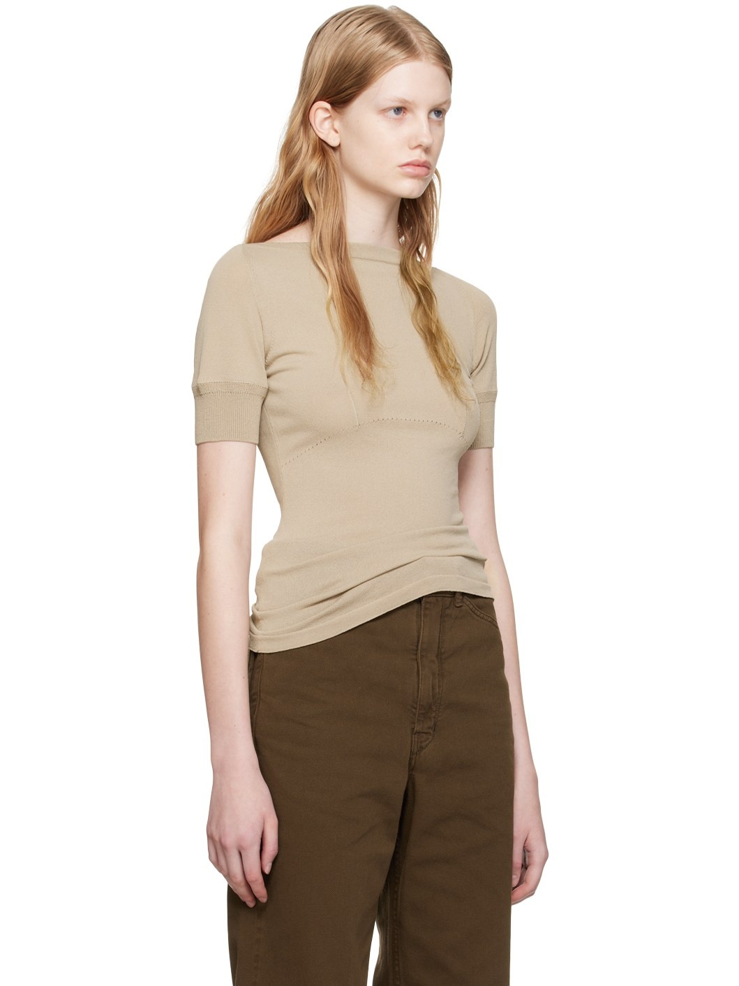 Taupe Darted Fitted T-Shirt - 2