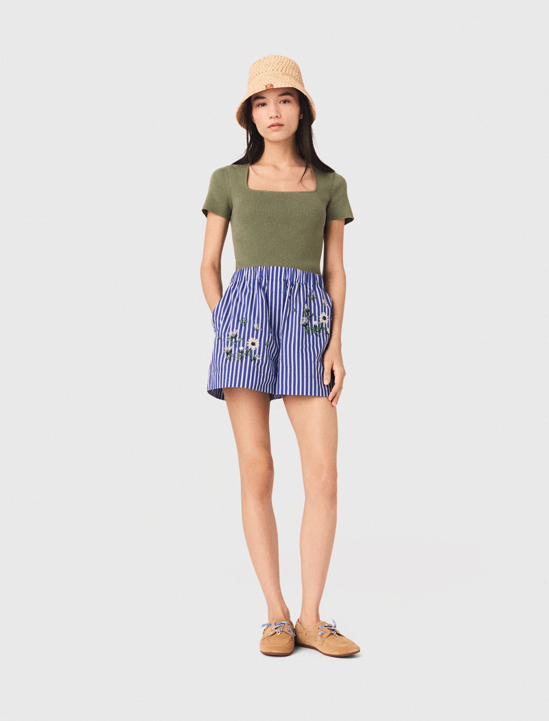 maje Embroidered striped cotton shorts outlook