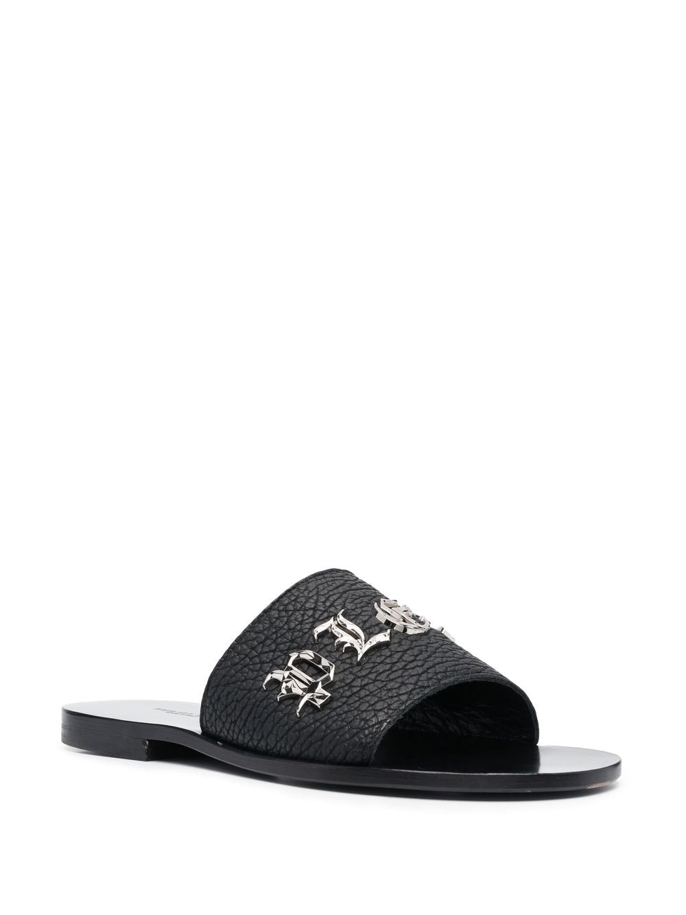 logo-lettering leather slides - 2