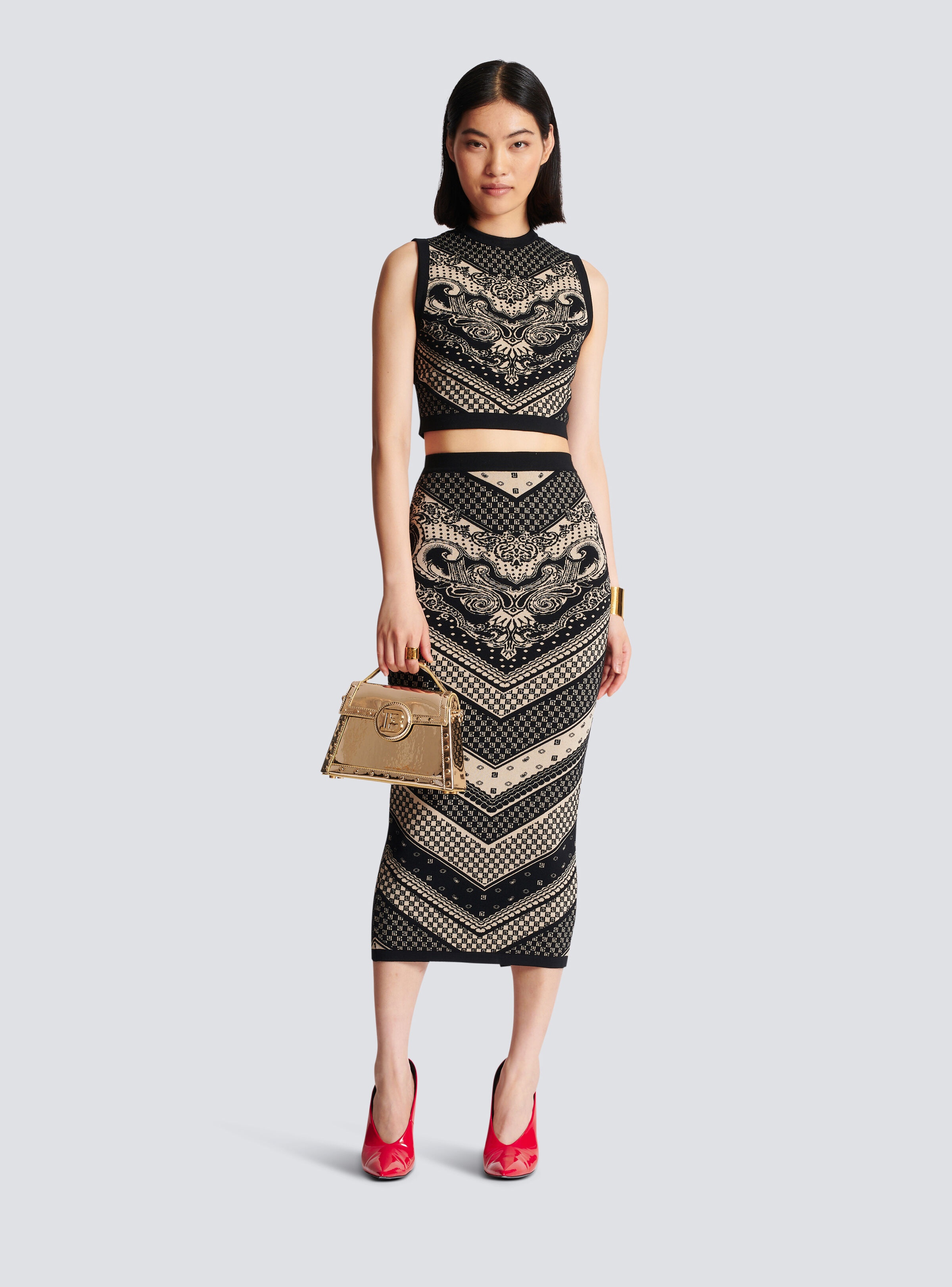Monogram and paisley knit skirt - 2