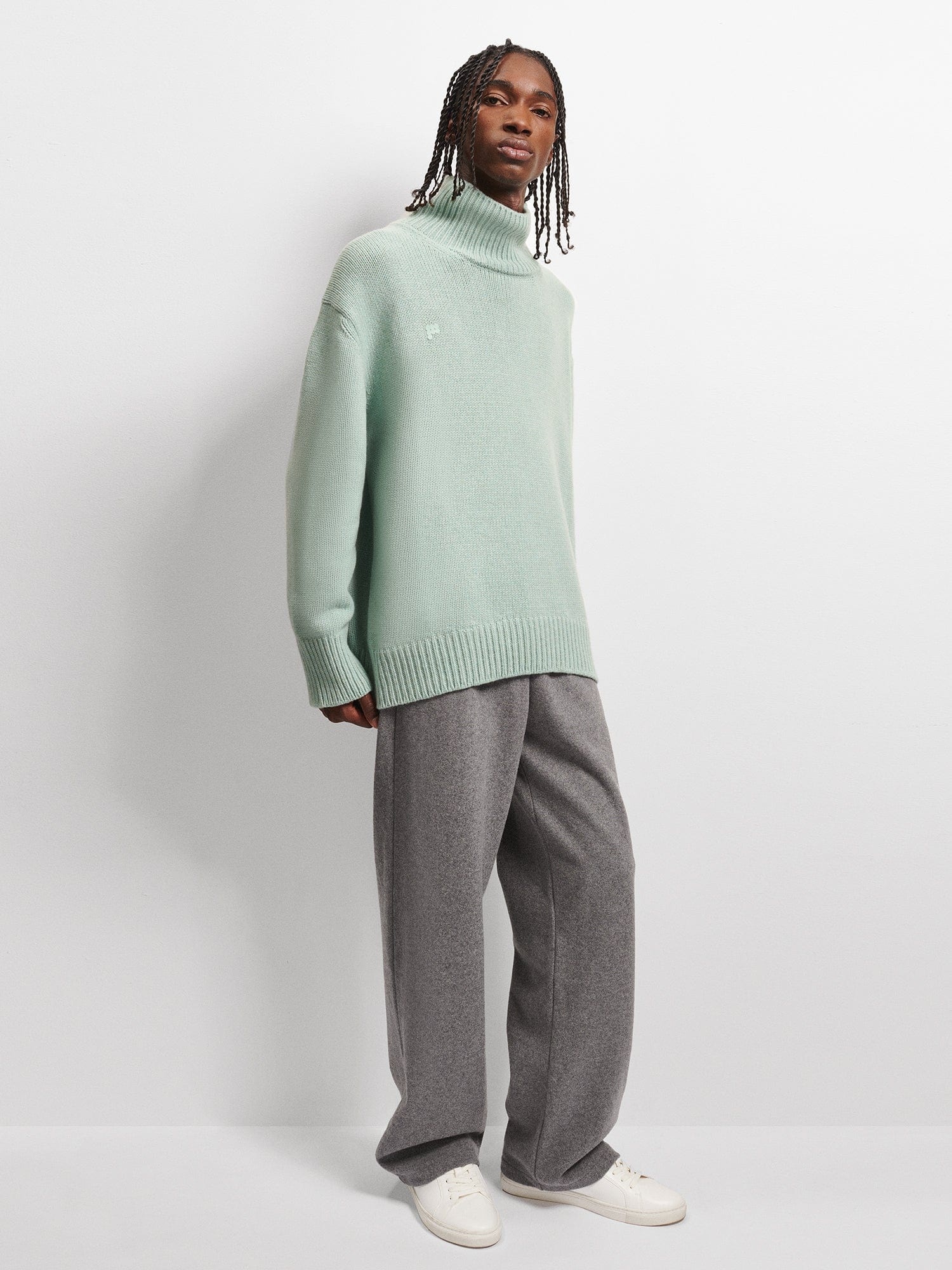 Men's Recycled Cashmere Turtleneck Sweater - Eucalyptus Blue - 5