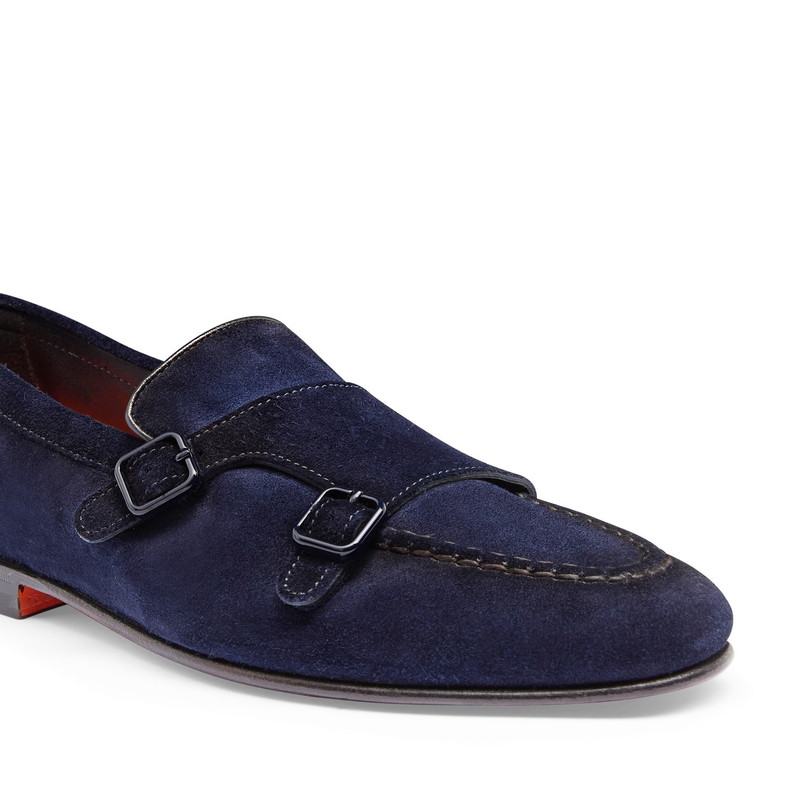 Men's blue suede double-buckle loafer 6