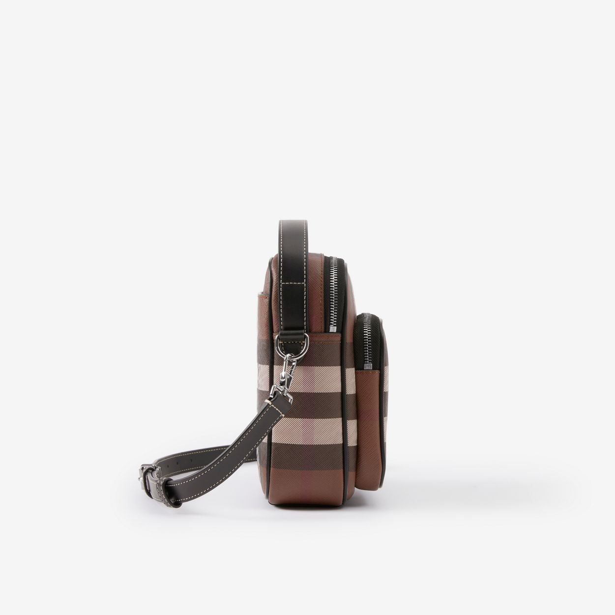 Check and Leather Crossbody Bag - 2