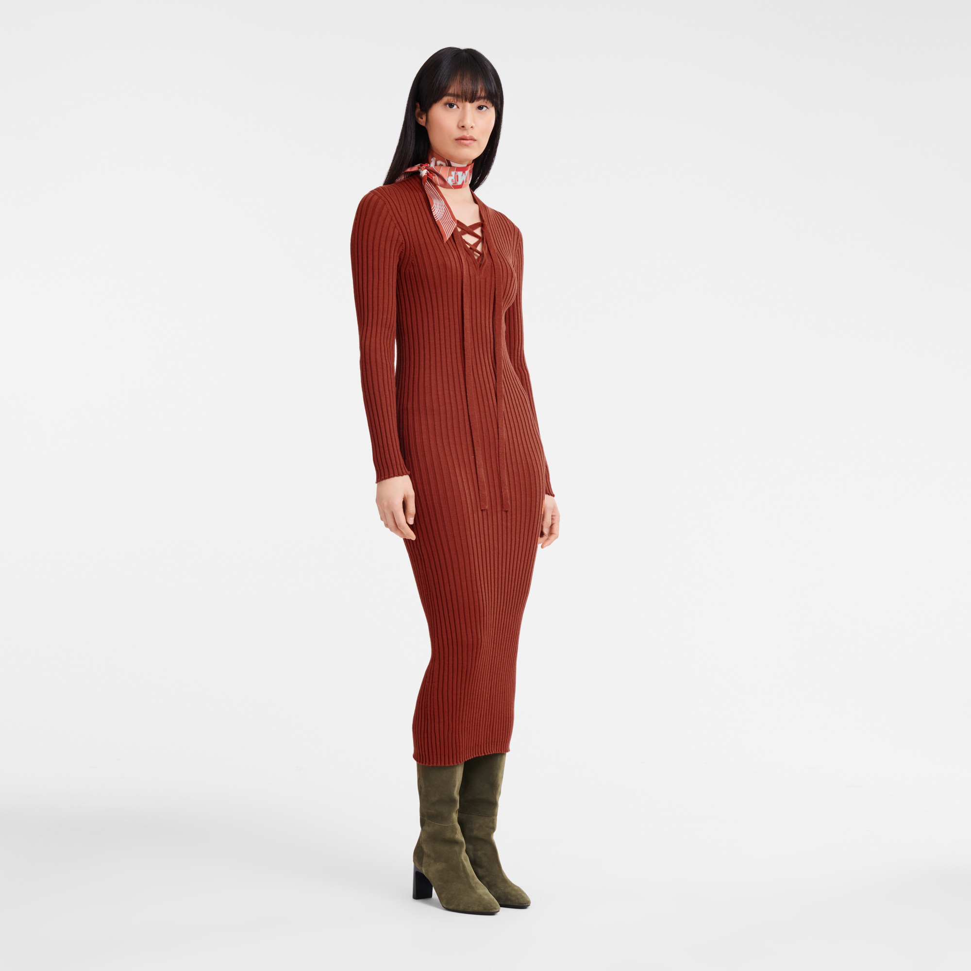 Fitted long dress Chestnut - Knit - 2
