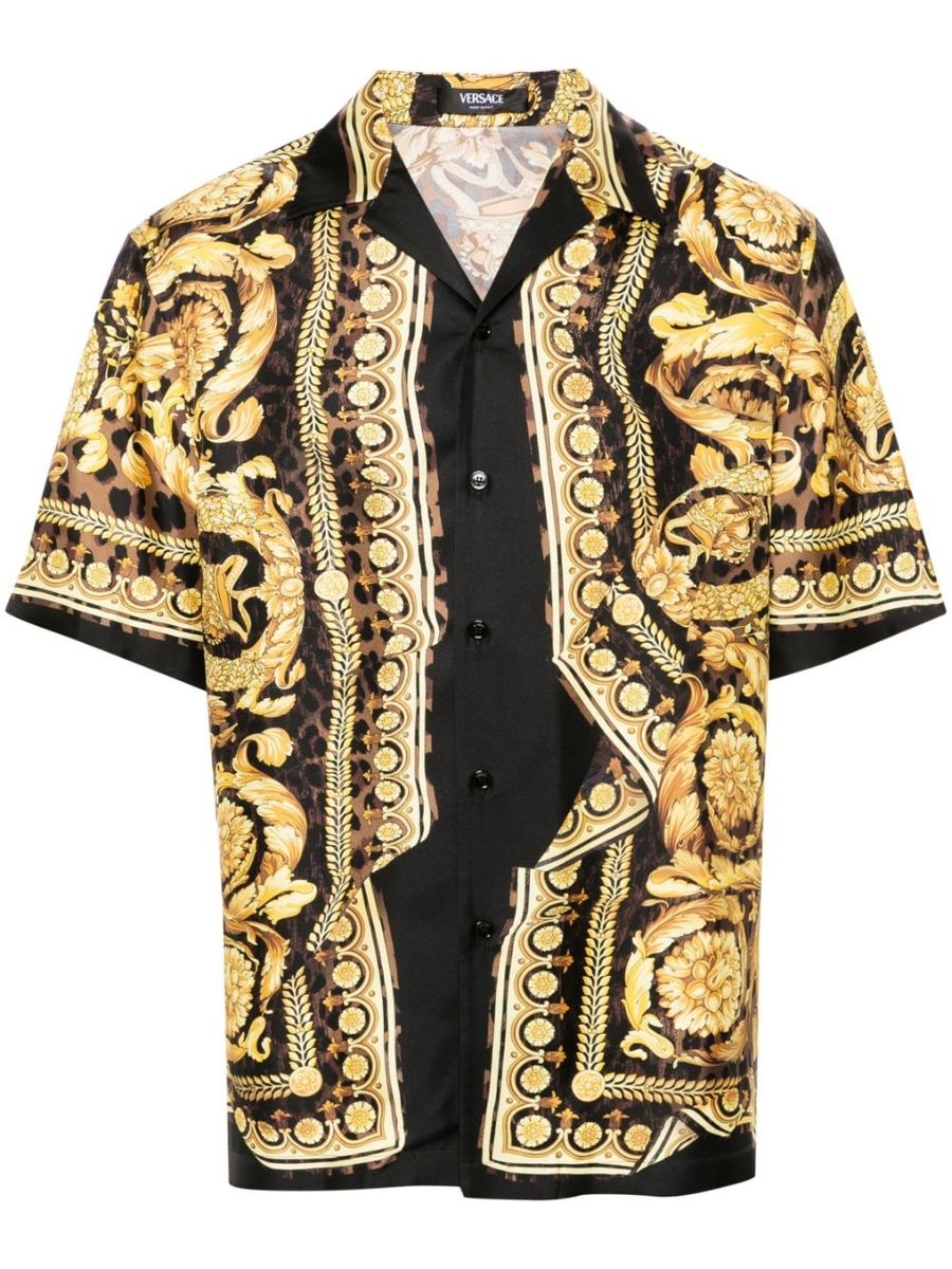 Versace Silk Baroque Short-Sleeve Shirt - 1